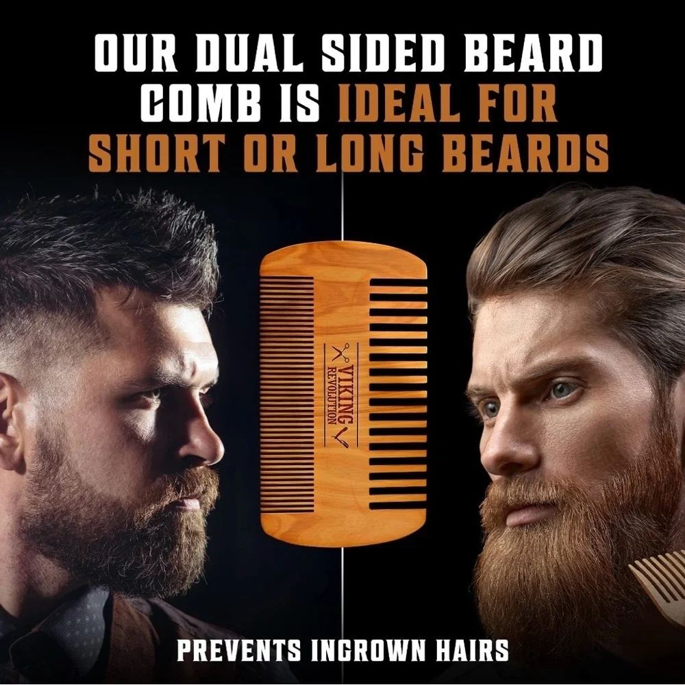 2 Pack NIB Beard Comb & Brush Set w/ Travel Pouch